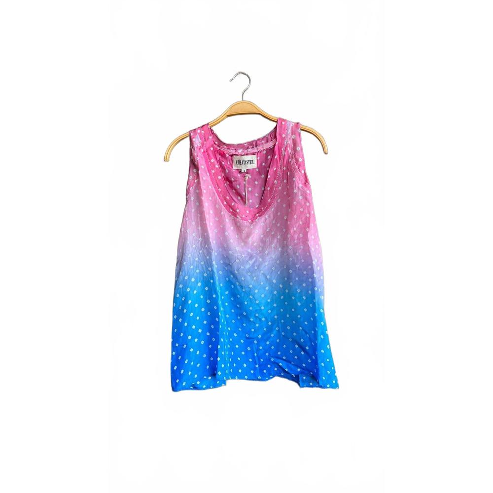 NEW V DE VINSTER women's bandani silk blouse in pink to blue